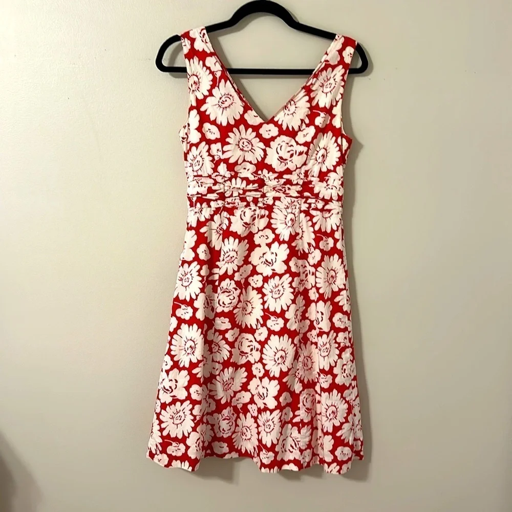 Boden Womens Floral Red and White Sleeveless Cotton Dress Sz 4 Preppy Resortwear - Picture 2 of 9